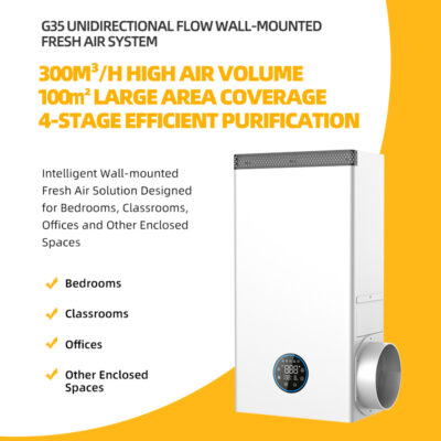 G35 Unidirectional Flow Wall Mounted Fresh air System for Home Ventilation HEPA Filter air Purifier Pipe Fresh air System